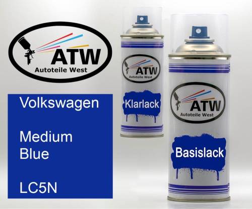 Volkswagen, Medium Blue, LC5N: 400ml Sprühdose + 400ml Klarlack - Set, von ATW Autoteile West.